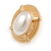 27mm Gold Tone Matt Faux Pearl Bead Button Oval Retro