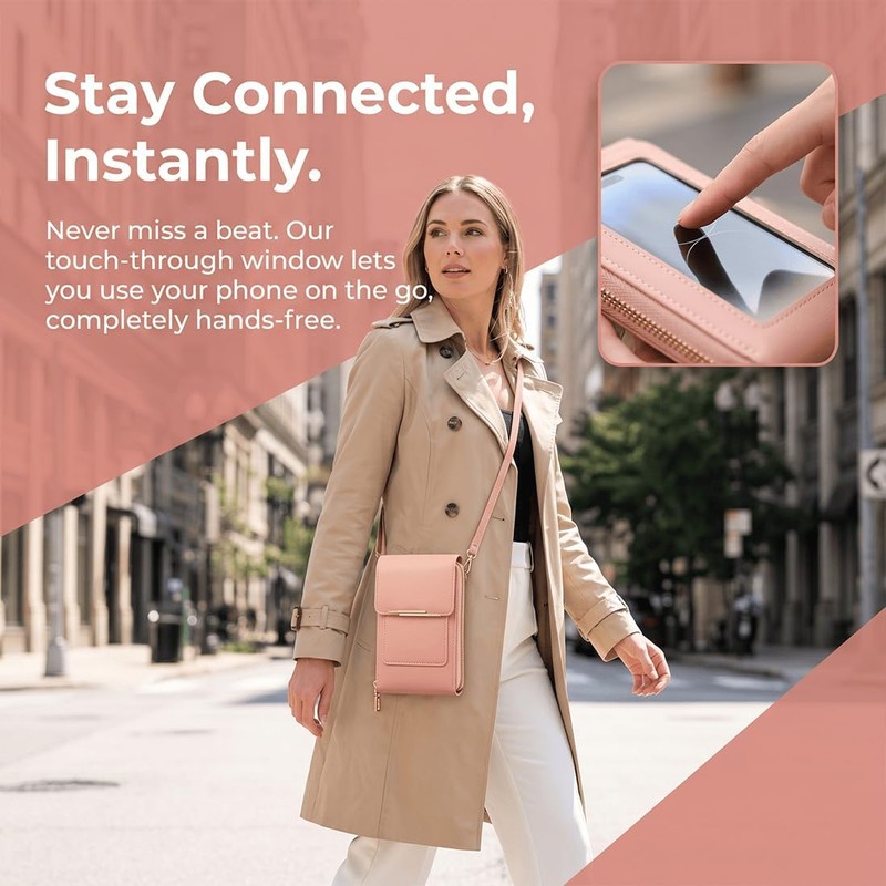 Anti Theft Leather Bag, Touchscreen Phone Crossbody Bag for Women,