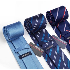 HISDERN Lot 3 PCS Classic Men's Tie Set Necktie & Pocket Square Elegant Neck Ties Collection
