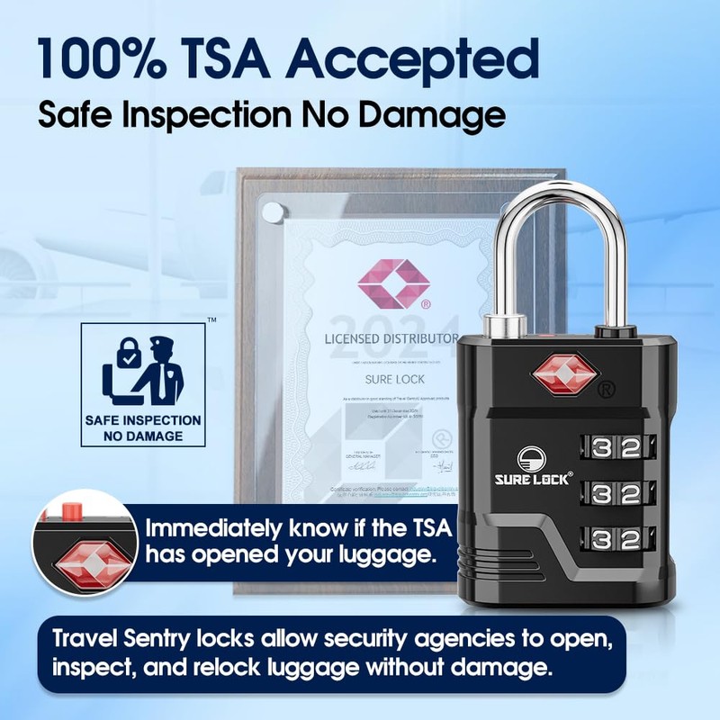 SURE LOCK TSA Locks for Luggage, TSA Approved Luggage Locks