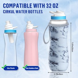 Desing Wish 2 PCS Insulated Sleeve for 32oz Cir'kul Water Bottle Shockproof Neoprene Protective Sleeves Compatible with 32oz Plastic and Stainless Steel Cir'kul Water Bottles (Black/Grey Marbling)