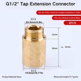 Tap Extension G1/2 Inch x 30 mm, Pack of 2 Brass Tap Extension DN15 x 30 mm, Extension Fitting, Thread Fitting