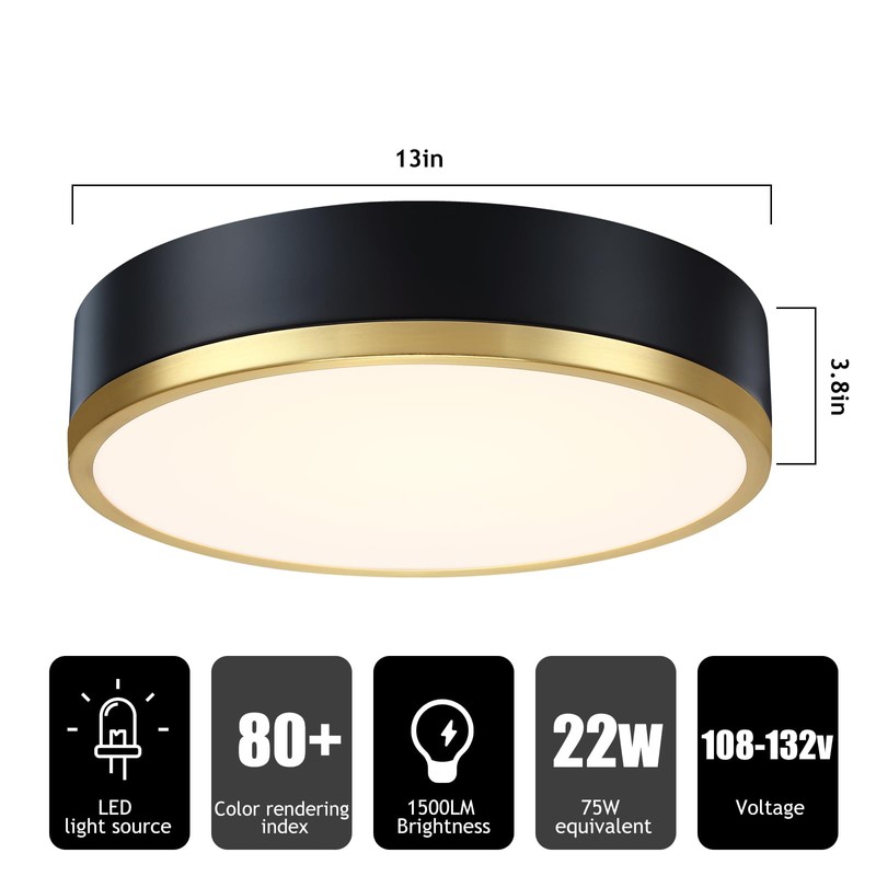 senroyal Flush Mount Ceiling Light Fixture, Black Gold LED Ceiling