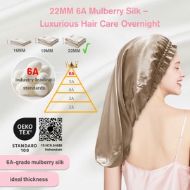 townssilk Silk Bonnet for Sleeping, 100% 22 Momme Mulberry Silk for Women, Luxurious, Breathable, Sits Secure Overnight & Pressure Free, Ideal for Long & Curly Hair - Caramel 80 cm