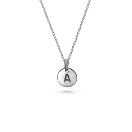 Letter A Small Block Uppercase Alphabet Initial Round Disc Pendant For Girls Necklace 925 Sterling Silver 18 inch