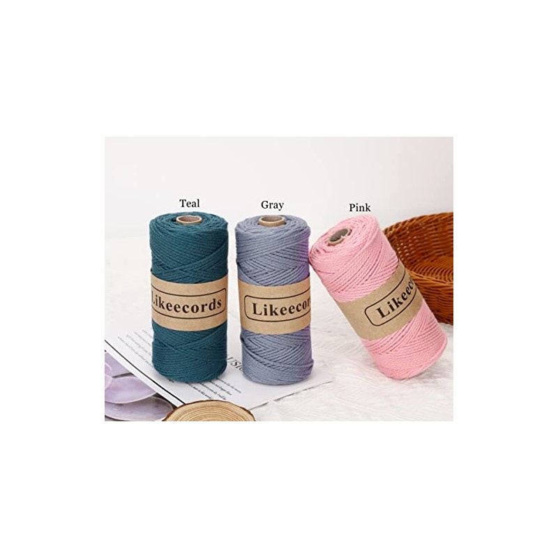 Likeecords 100% Cotton Crochet Yarn for Bag,3 Rolls/Pack 2mm x