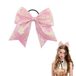 NEOGRACE Sequin Bows for Girls Large Cheer Hair Bows Ponytail Elastic Bands Jumbo Cheerleading Bow