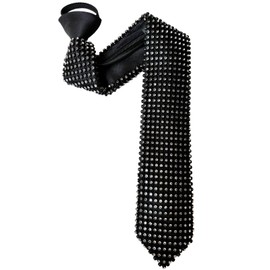 BOMJJOR Rhinestone Necktie for Men Women Shine Sparkle Artificial Diamonds Zipper Tie Adjustable Neck Tie (Black)