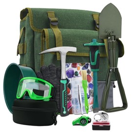 15 PCS Geology Rock Pick Hammer Kit, 22oz Hammer & Digging Chisels for Rock Hounding, Gold Mining & Prospecting Equipment Tool Shovel,Backpack,Magnifying Glass, Goggles,Whistle，Soil sieve (VO3)