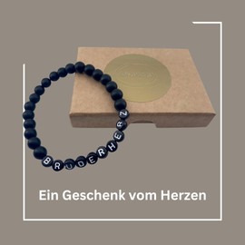 ONDEGO® Armband BRUDER ONYX Geschenkbox Naturstein schwarz MATT Herren Schwarz Geschenkidee Perlenarmband personalisiert