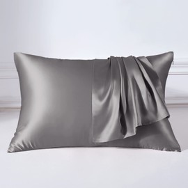 THXSILK 22 Momme Silk Pillowcase, 100% Silk Pillowcase Sofa Cushion Cover, Anti Mite Zip Silk Pillowcase, Grey, 40 x 60 cm