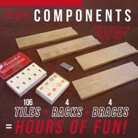 Front Porch Classics, Rummikub Vintage Edition in All-Wood Storage Case with 4 Built-in Player Trays and 106 Rummikub Tiles, for 2 to 4 Players Ages 8 and Up