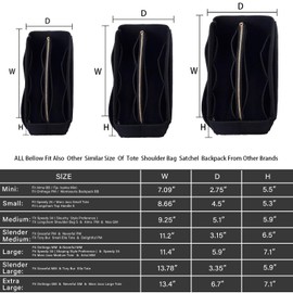 ZTUJO Purse Organizer Insert, Felt Bag Organizer with Metal Zipper, Handbag & Tote Shaper, For Speedy Neverfull Tote, 7 Sizes (Slender Large, Black)