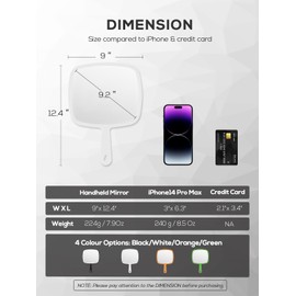 BEFUI Extra Large Handheld Mirror，Hand Salon Mirror with Handle for Barbers, Hairdressing (White，12.4" Lx 9" W)