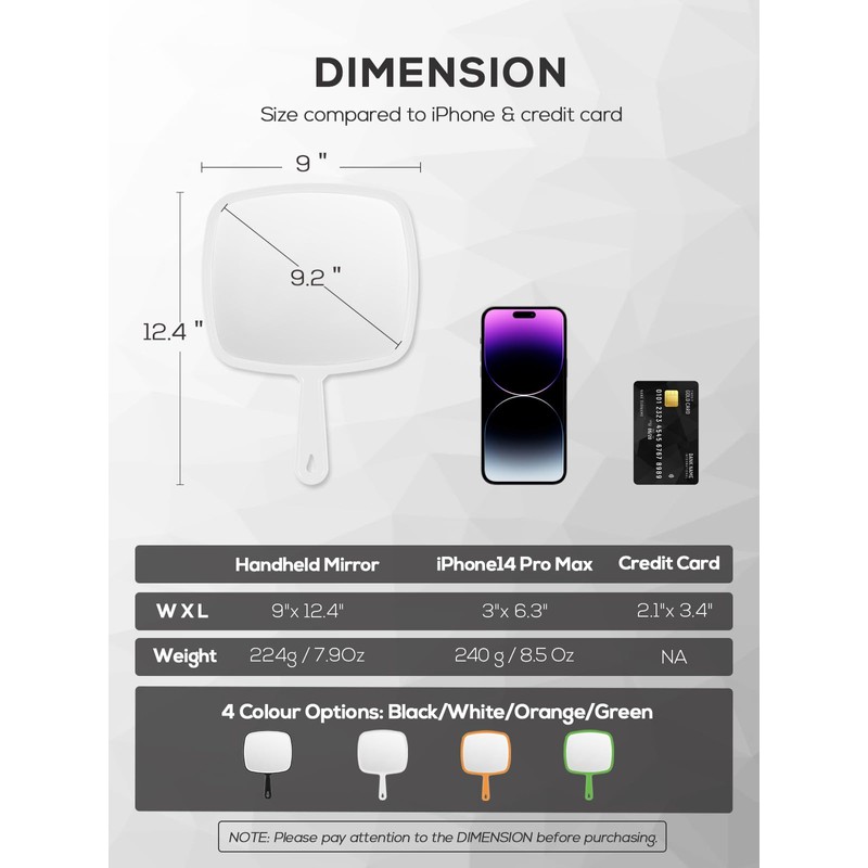 BEFUI Extra Large Handheld Mirror，Hand Salon Mirror with Handle for