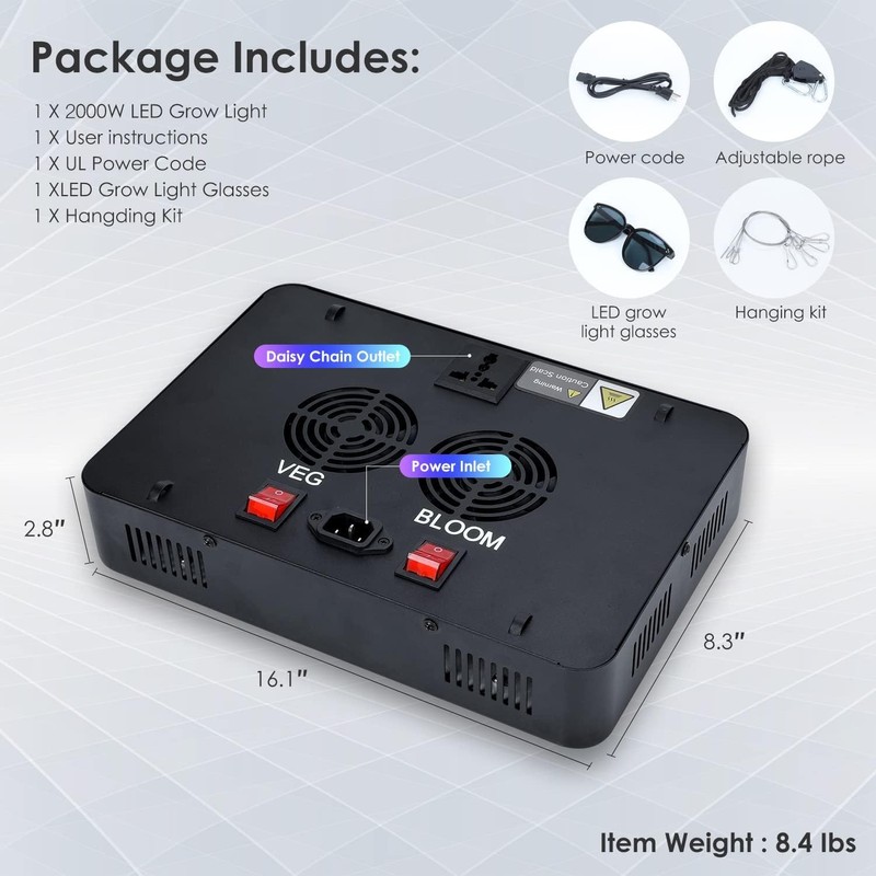 2000W LED Grow Light, Full Spectrum Plant Light with Daisy