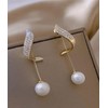 Gold Pearl Drop Earrings for Women Lightweight Dainty Small Hoop
