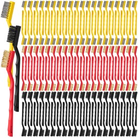Reallnaive 150 Pcs Mini Wire Brush Set 7 Inch Stainless Steel Nylon Brass Brush Set with Reliable Curved Handle Detail Cleaning Scratch Brushes for Cleaning Metal Welding Slag Rust Paint