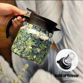 Vintage Floral Pattern Tea Pot, 2025 New Tea Pot - Built in Infuser, 1000 ML Hot Coffee Pot, Stainless Steel Thermal Carafe with Lid for Hot Drinks (Pink)