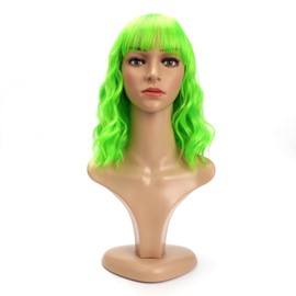 Leuik Bob Wig for Women|Short Wig Curly Wig for Women|Synthetic Bob Wig With Bangs for Daily Use (Neon Green)