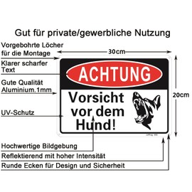 Joffreg Achtung Vorsicht vor dem Hund sign, 20 x 30 cm, made of sturdy aluminium, 1 mm, reflective warning sign with UV protection, weatherproof, easy to install, pack of 2
