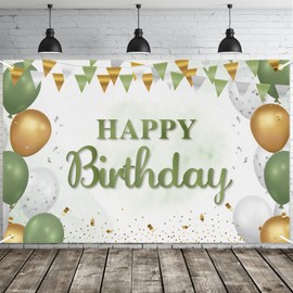 JOYKY Happy Birthday Banner, Sage Green Birthday Party Decorations for Women Girls, Birthday Supplies Backdrop Décor for Her, 5.9 X 3.8 Fts