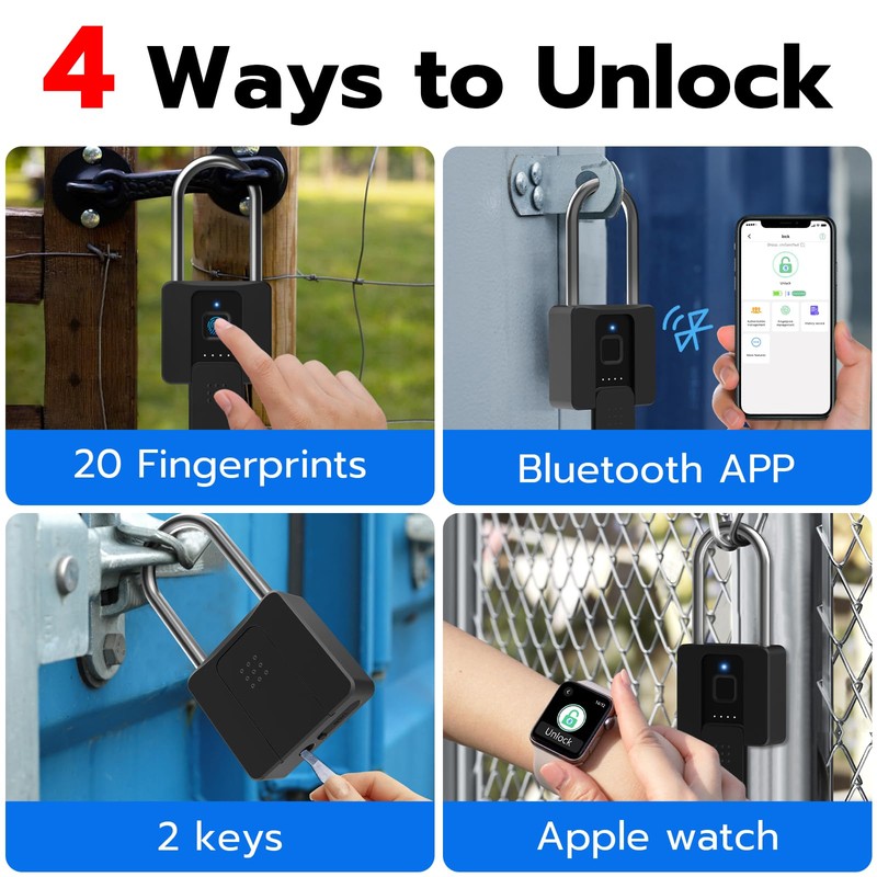 Dhiedas Fingerprint Gate Lock, 2.7'' Long Shackle Heavy Duty Smart