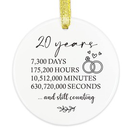 20 Years Wedding Anniversary Gifts for Couple, 20th Anniversary Ornament for Wife or Husband, 20th Marriage Gift for Parents, 20th Wedding Anniversary Round Ceramic Christmas Ornament Keepsake