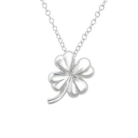 Bungsa Clover Leaf Necklace .925 Sterling Silver 45 cm Lucky Charm Shamrock (Silver Chain Women's Necklace Women Real Jewellery Men), Silver, No Gemstone