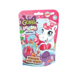 Glibbi Unicorn Surprise, Badebombe in 1 von 3 Farben (pink, lila, Mix) mit Überraschung, 1 von 6 Figuren, 100g, Badespaß ab 3 Jahren