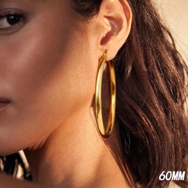 PATISORNA 14K Chunky Gold Hoop Earrings for Women 925 Sterling Silver Post Hollow Tube Hoops Earrings 4mm Thick Gold Hoop Earrings Hypoallergenic Lightweight Gold Large Hoop Earrings