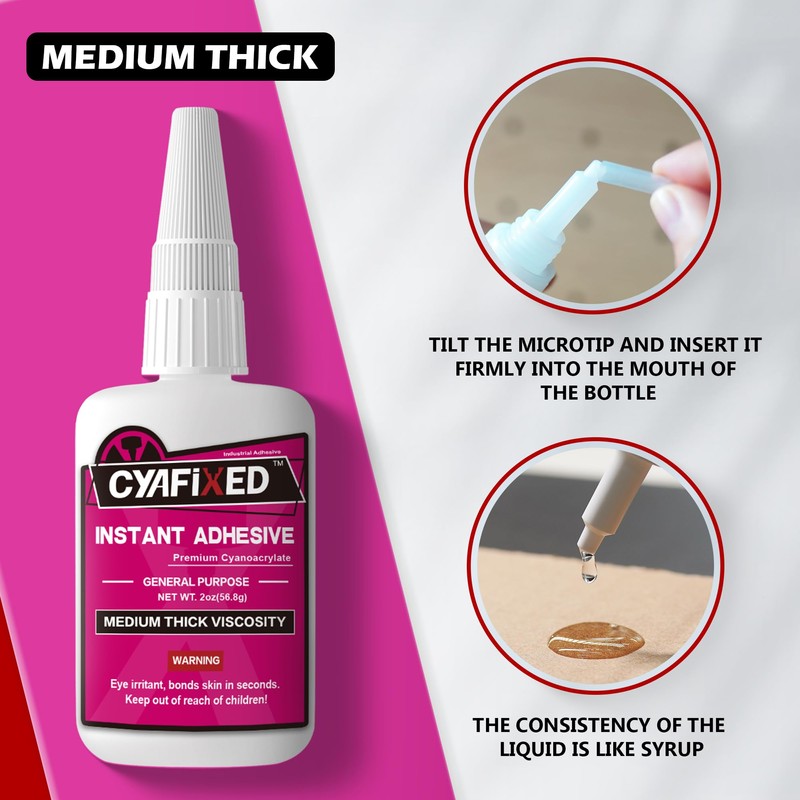 CYAFIXED Strong Cyanoacrylate (CA) Super Glue, Impact Resistant Medium-Thick Viscosity