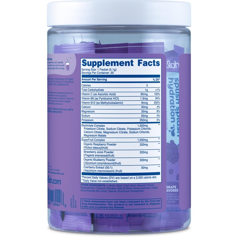 Wellah Splish Splash Hydration (Grape Flavor) 20 Stick Packs -