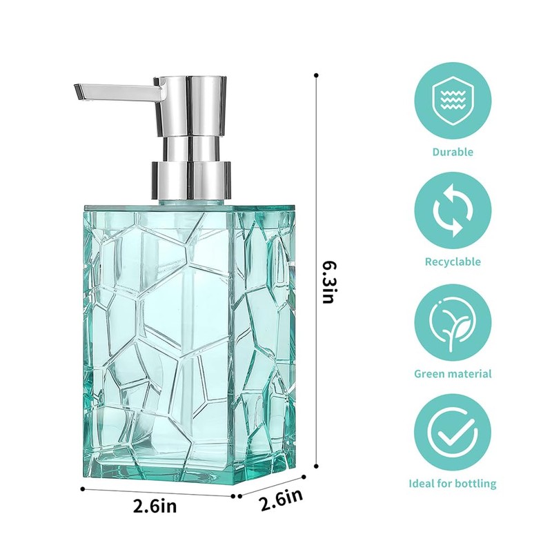 YAUKPH 2 Pack Clear Teal Blue Rust Proof Soap Dispenser,