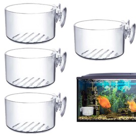 PAVIKE Aquarium Feeder Cups, Acrylic Aquatic Plant Cups, 4 Pieces, For Aquariums, Bait, Feeder, Red Bug, Fish Red, Aquarium, Aquatic Plant Pot, Strong Suction Cup, Acrylic Material, Removable, Suction