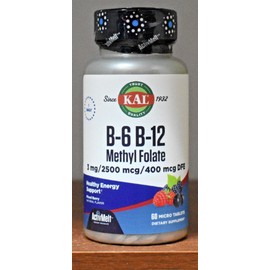 KAL B-6 B-12 Methyl Folate 60 Micro Tablets ActivMelt 3 mg/ 2500 mg/ 400 mcg DFE
