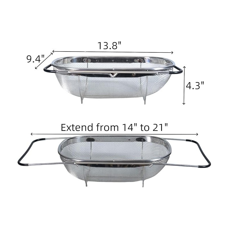 Premium Quality Over The Sink Stainless Steel Oval Colander with