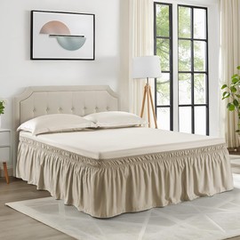 NookZuzu Wrap Around Dust Ruffle Bed Skirt for Twin/Twin XL Size Beds with 18 Inch Drop,Khaki Bed Skirt Elastic Dust Ruffle with Adjustable Belts,Bed Skirting Twin Size Machine Washable