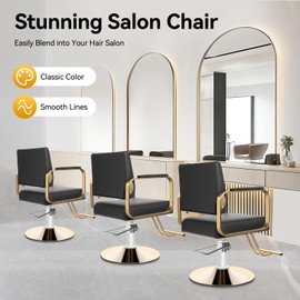 Barber Chair, Salon Chair for Hair Stylist, 360° Swivel Hydraulic Height Adjustable Styling Salon Chairs, Spa Beauty Salon Equipment (Black and Golden)