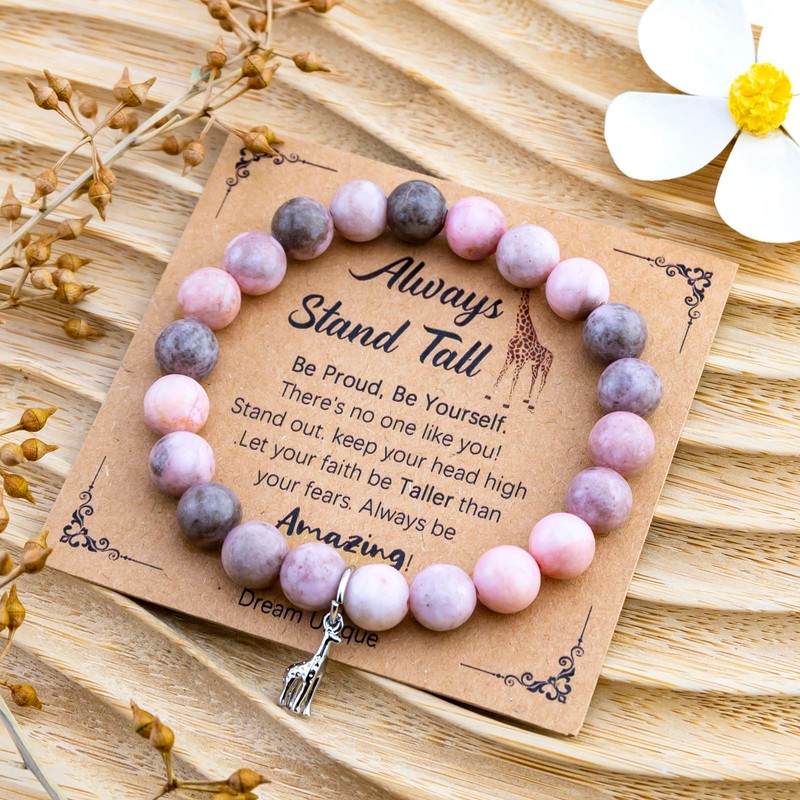 Giraffe Bracelet for Women Pink Natural Stone Bracelet Inspirational