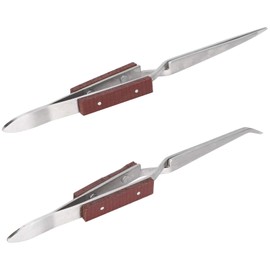2Pcs Self Locking Tweezers, Straight Curved Tip Cross Tweezers for Fixed Jewelry Soldering Pointed DIY Craft Tool