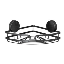 WENKO Static-Loc® Plus Corner Shelf Pavia Black Bathroom Shelf No Drilling Required Secure Hold Thanks to Static Adhesion On Smooth Airtight Surfaces 27 x 9.8 x 20 cm Steel