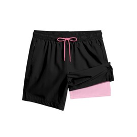 TENGINE Men's Swim Trunk 5" with Compression Liner 5 Inch Quick Dry Board Shorts Zipper Pocket