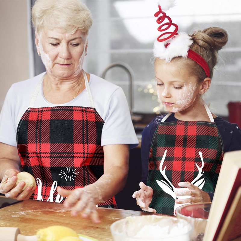 Geyoga 2 Pieces Christmas Aprons for Women Buffalo Plaid Check
