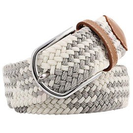VPbao Canvas Belt, Simple, Mesh Belt, Good Elasticity, Unisex, Freesaise Belt, Woven Belt, B White + Gray