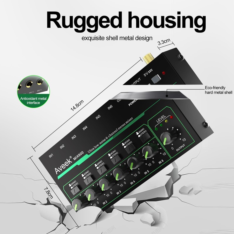 Aveek 6 Channel Mixer - Mini 6 Stereo Audio Mixer,