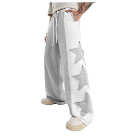GORGLITTER Men's Y2k Baggy Sweatpants Star Print Hip Hop Pants Drawstring Wide Leg Track Pants White Medium