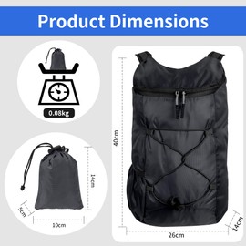 Minicloss Foldable Backpack Ultra Lightweight Waterproof Hiking Backpack Women Small Trekking Backpack Men Ultralight Daypack Outdoor for Hiking Camping Climbing Cycling, black