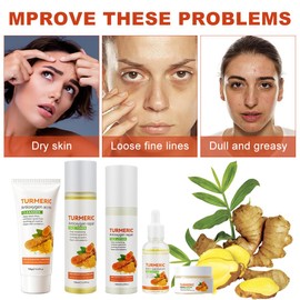 HASAIKA Gift Set Skin Care Set, Turmeric Face Care Sets, Moisturising, Oil Regulating and Pore Refining Face Care Products for All Skin Types, Set of 5