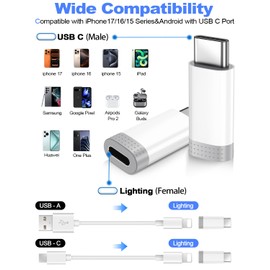 𝟒𝐏𝐚𝐜𝐤 𝐔𝐩𝐠𝐫𝐚𝐝𝐞𝐝 Lightning to USB C Adapter for iPhone15/16/17 Pro/17 Pro Max,Fast Charging&Data Transfer,Type C Charger Connector Cable for 17/16,Serial Adapter-Not for Headphone/OTG